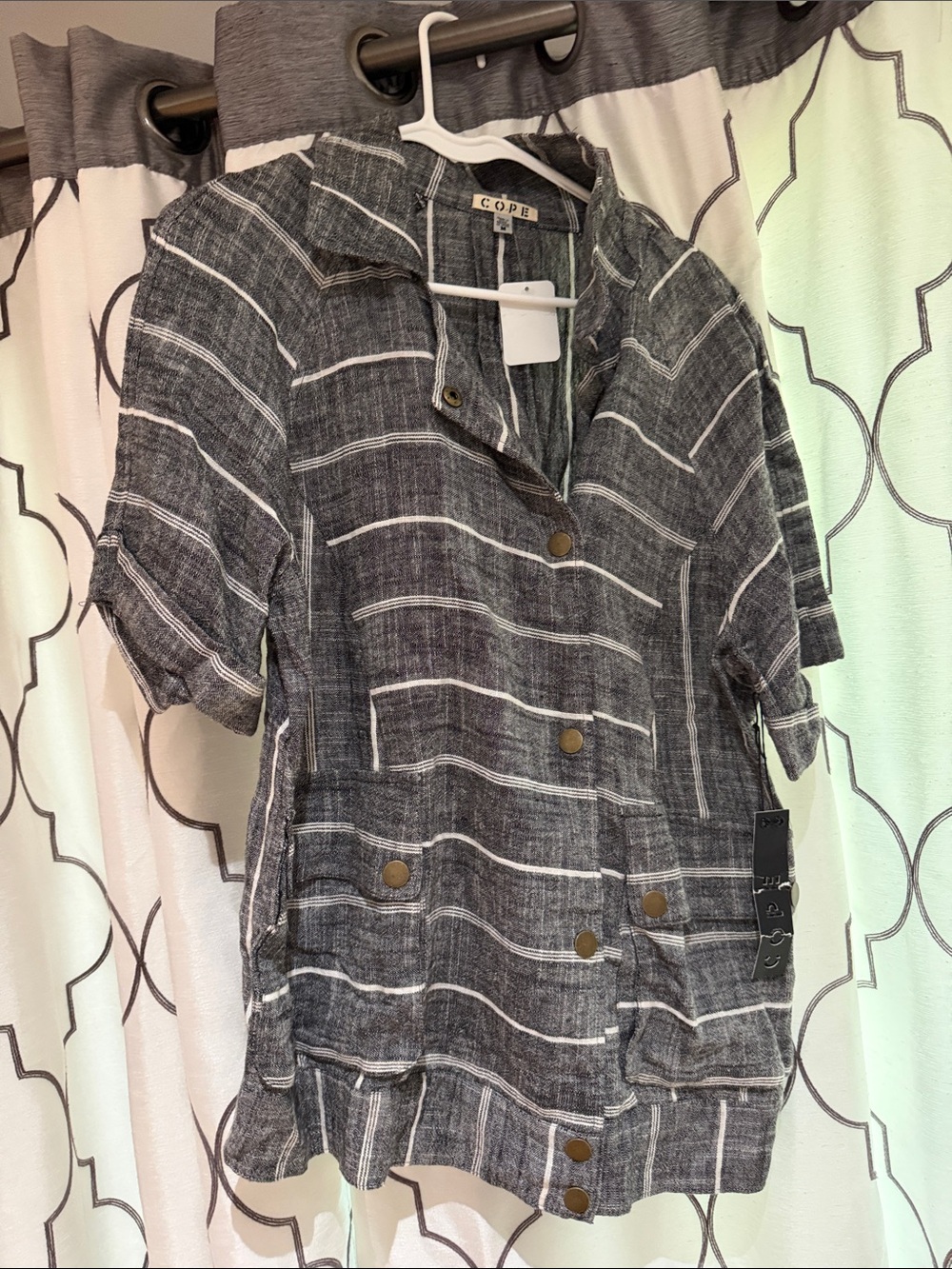 COPE Striped Button-Front Jacket in Charcoal & White